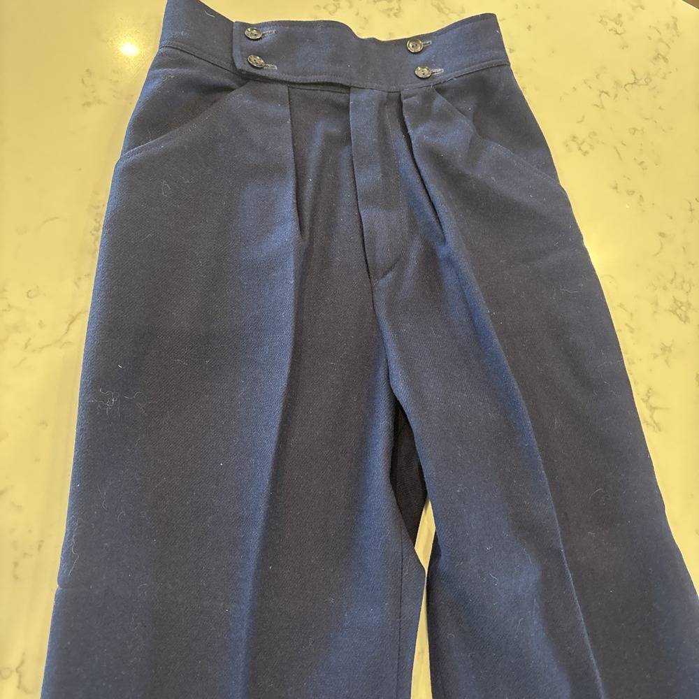 VTG 1960s 70s High Waisted Pleated Lined Wool Pants Women Size 2 26" Waist Navy - Picture 2 of 14